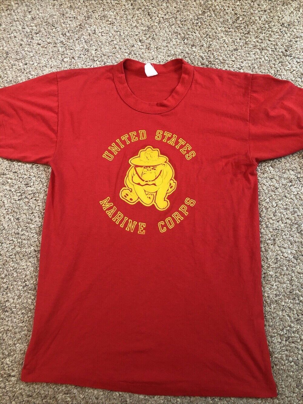 Vintage 90s U.S. Marines Corps Bull Dog Mens Large Red Military T Shirt USA Made